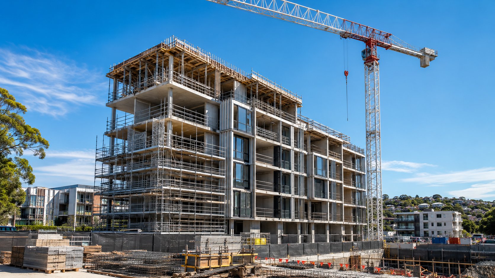 Apartment development under construction, funded with development finance